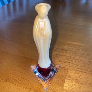 Bircraft Plastic Praying Madonna Lucite Base Hand Carved Red Rose handcrafted